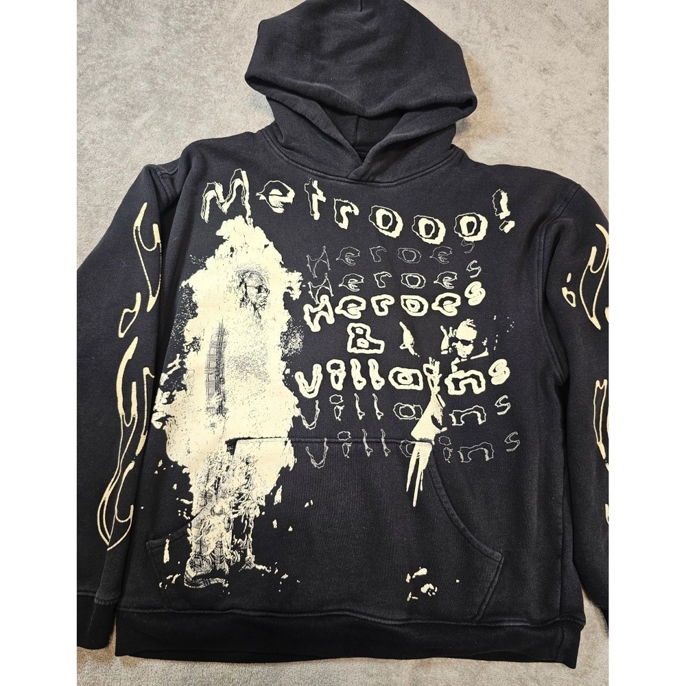 Metro Boomin Heroes & Villains Black Graphic Hoodie Mens Large Streetwear Rap